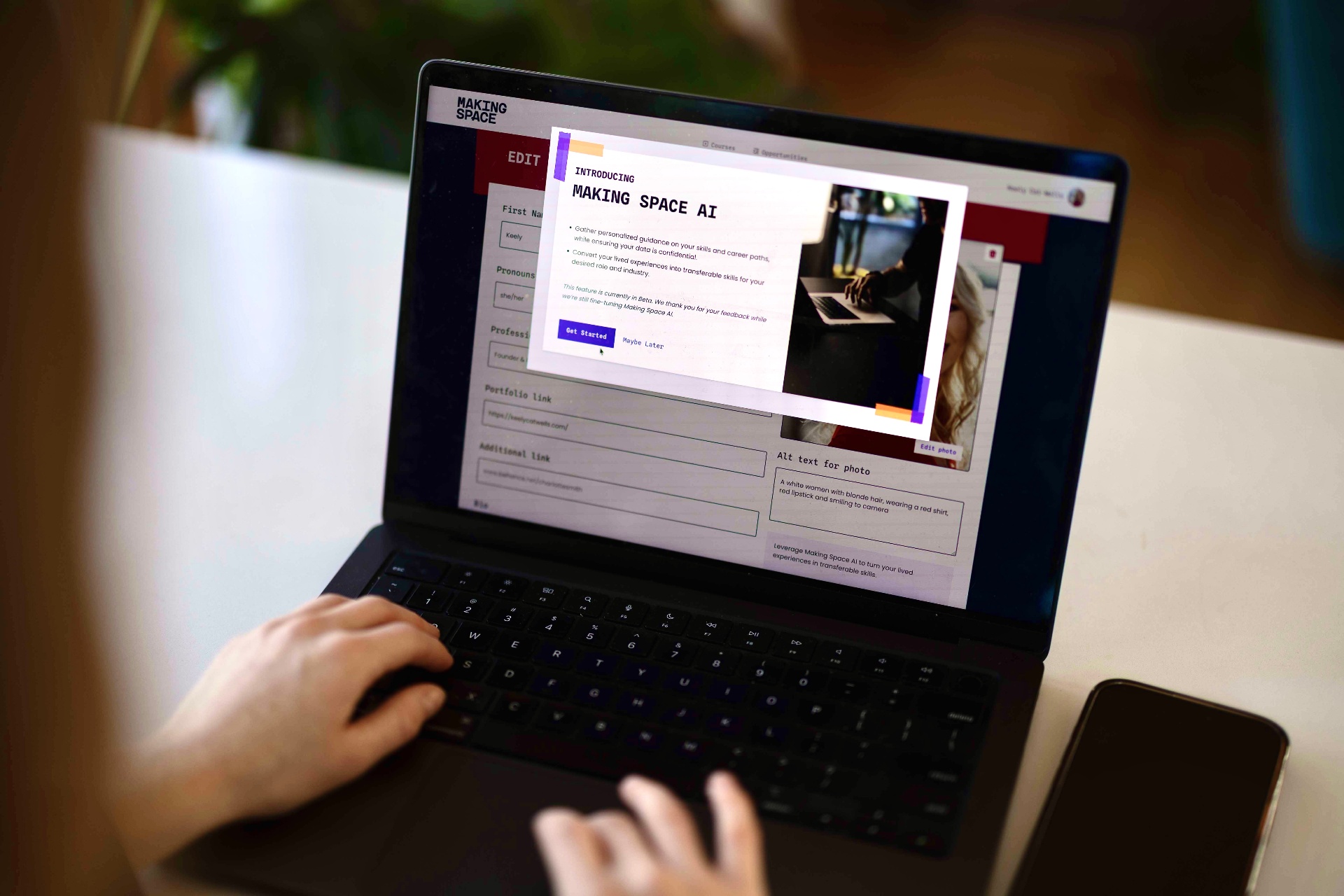 A member onboarding to Making Space AI on a laptop